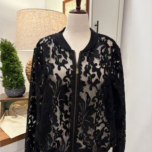 Lane Bryant Sheer Black Lace Bomber Jacket
